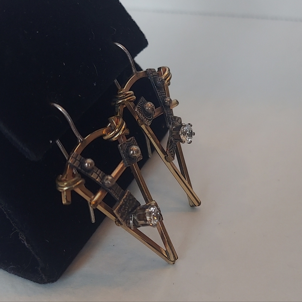 Unique Triangular Cubic Zirconia Dangle Earrings - image 3